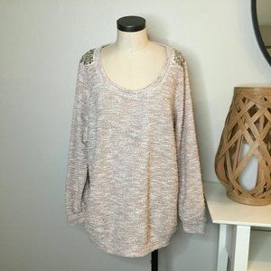 Maurices + Sweater 2X Pink Beaded Rhinestone